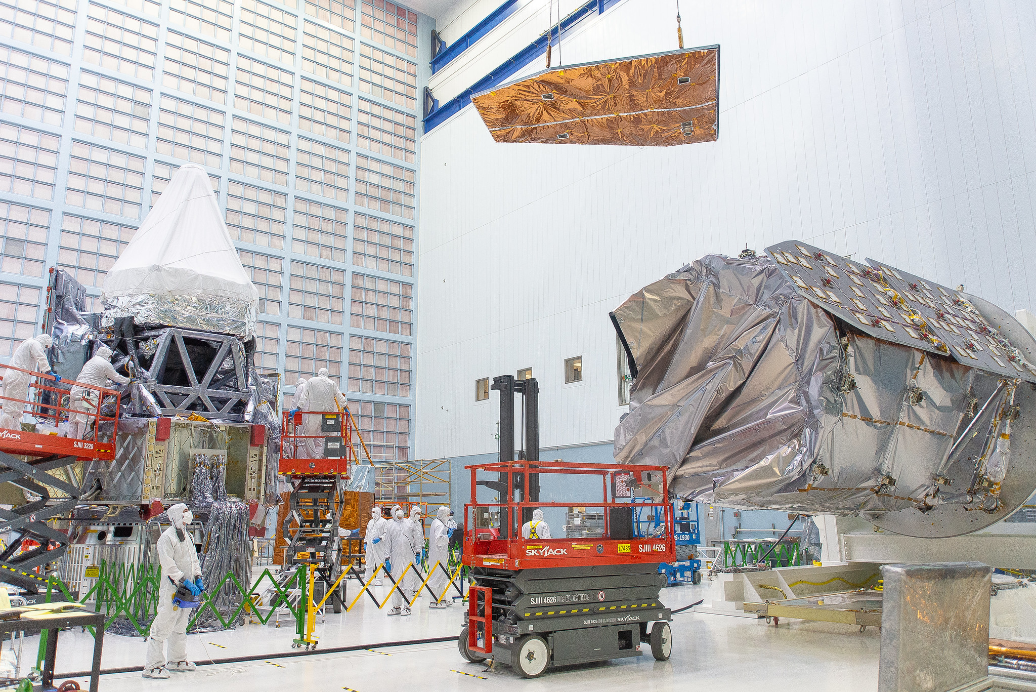 Solar panel installation in Goddard clean room
